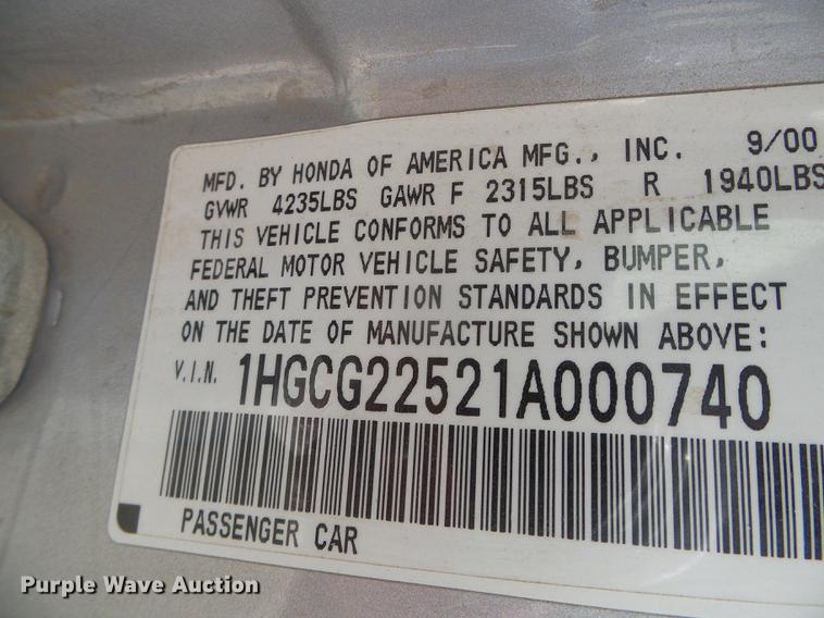 image for item DC5147 2001 Honda Accord