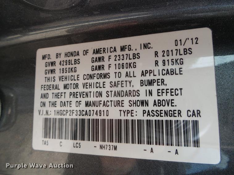 image for item DC5148 2012 Honda Accord
