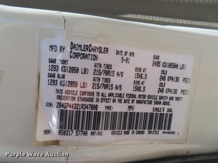image for item DD6174 2001 Dodge Grand Caravan van