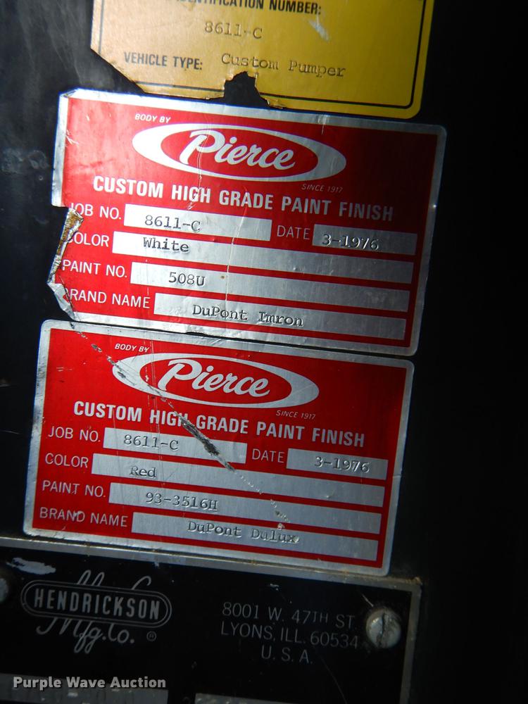 image for item DE0007 1976 Pierce Hendrickson FTCO-2070 fire truck