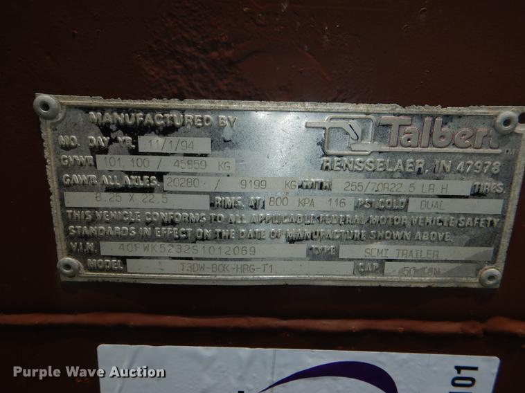 image for item DG1101 1995 Talbert T3DW-80K-HR6-T1 lowboy equipment trailer