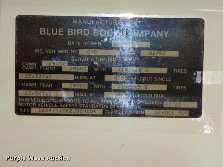 image for item ED9302 2002 GMC B7 Blue Bird school bus