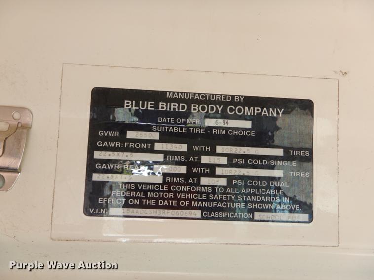 image for item ED9303 1994 Blue Bird TC2000 school bus