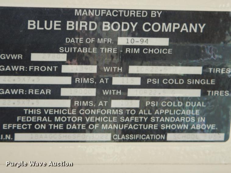 image for item ED9304 1995 Blue Bird TC2000 school bus