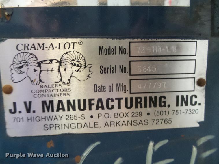 image for item EQ9094 1997 Cram-a-lot 72-HD-LU vertical recycling baler