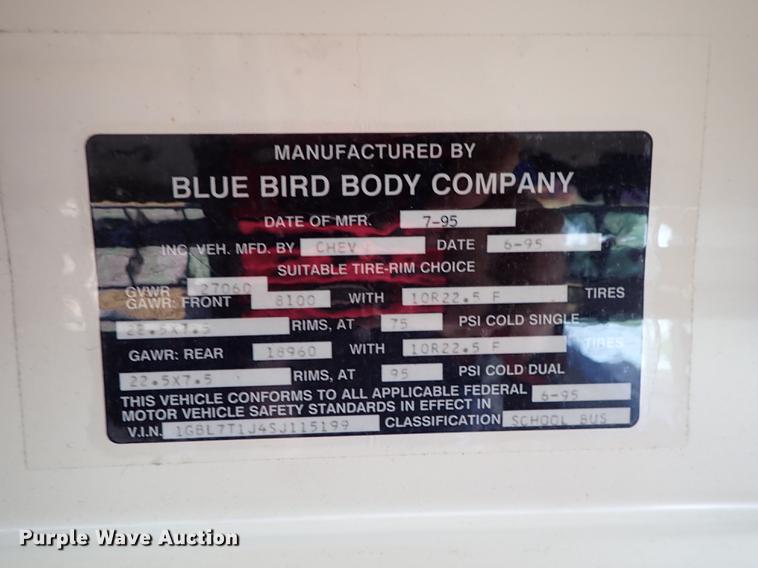 image for item FH9919 1995 Chevrolet B7 Blue Bird school bus