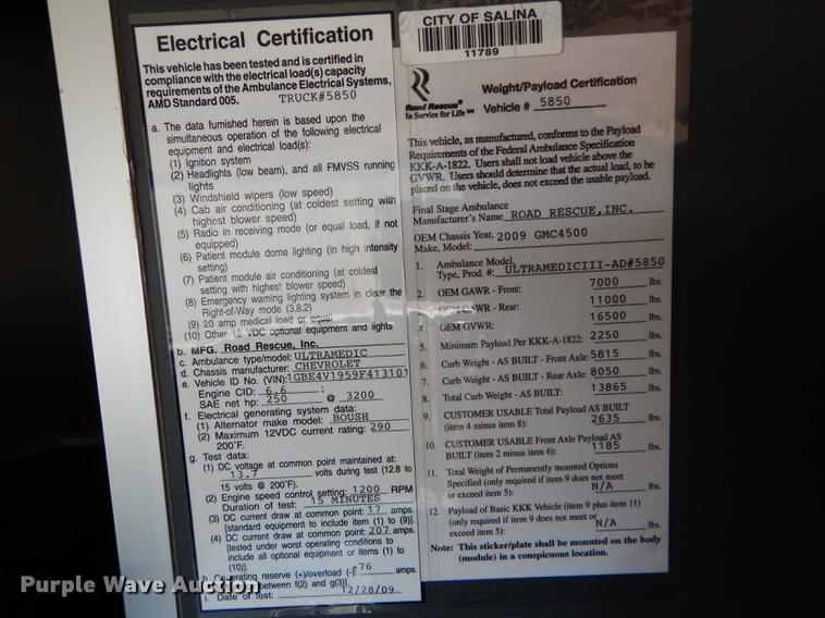 image for item FT9511 2009 Chevrolet C4500 ambulance