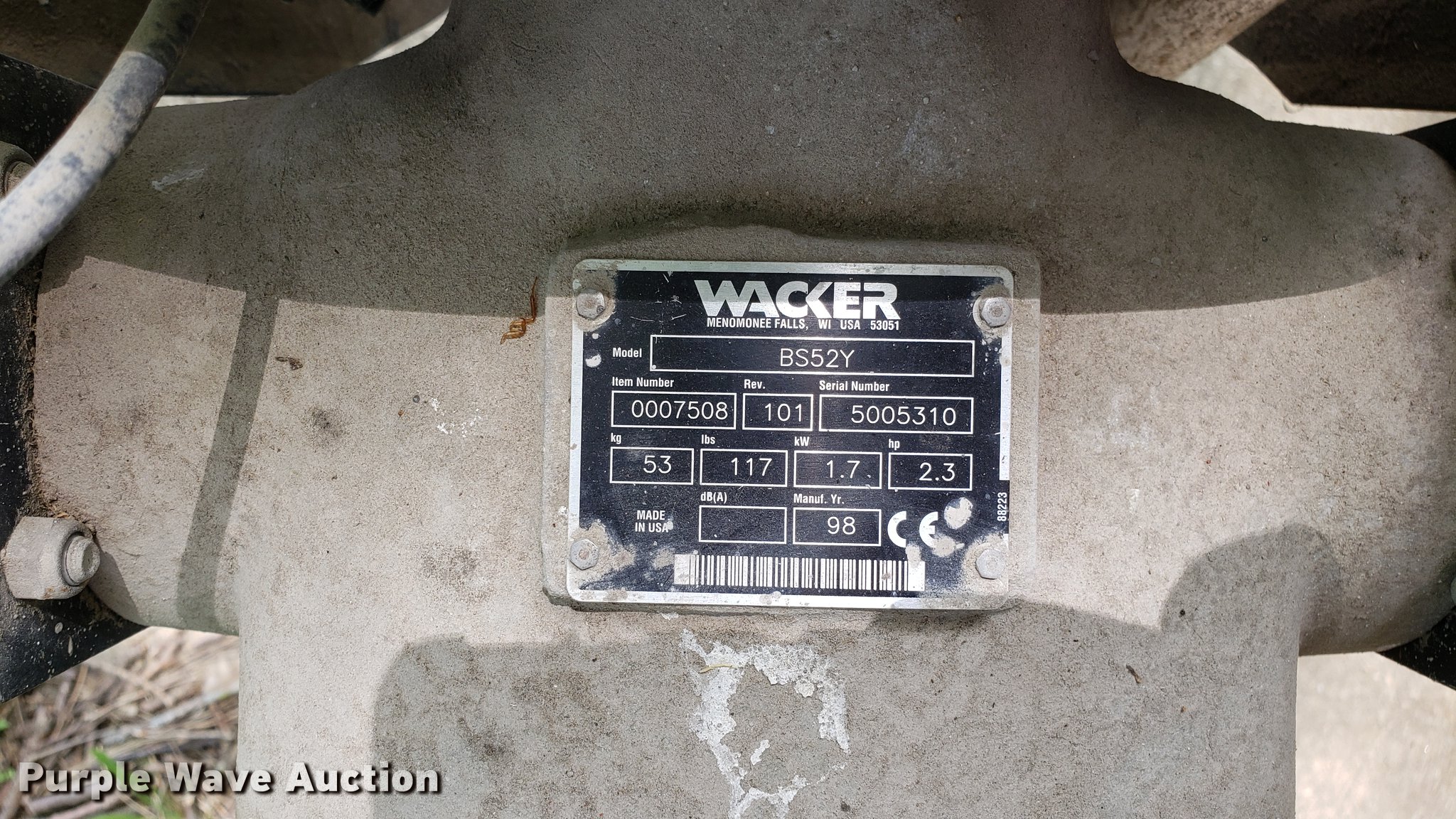 1998 Wacker BS52Y plate compactor in Rich Hill, MO | Item DF3492 sold