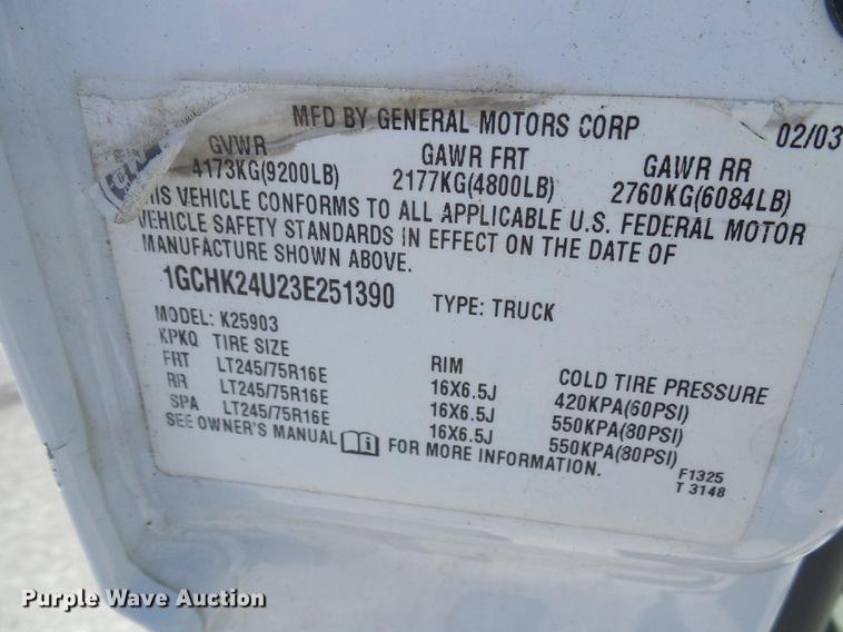 image for item DB2195 2003 Chevrolet Silverado 2500 pickup truck