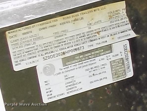 image for item DB9514 2017 Road Boss equipment trailer