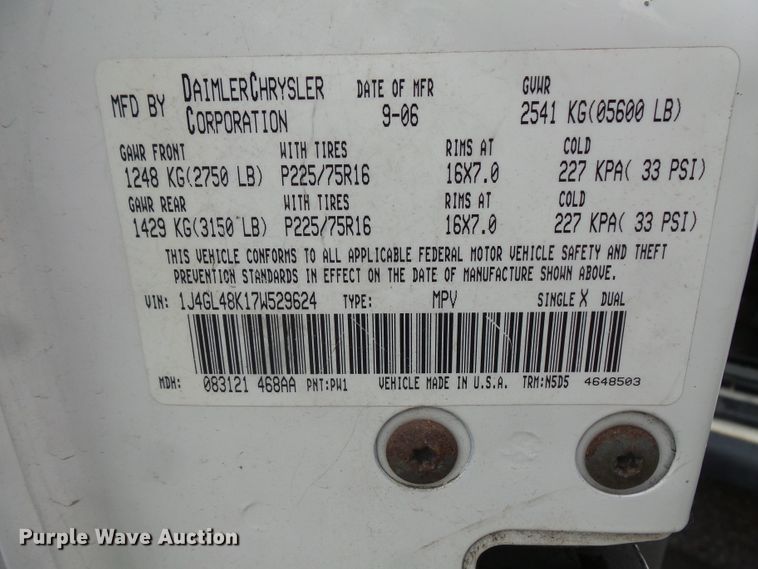 image for item DC4542 2007 Jeep Liberty SUV