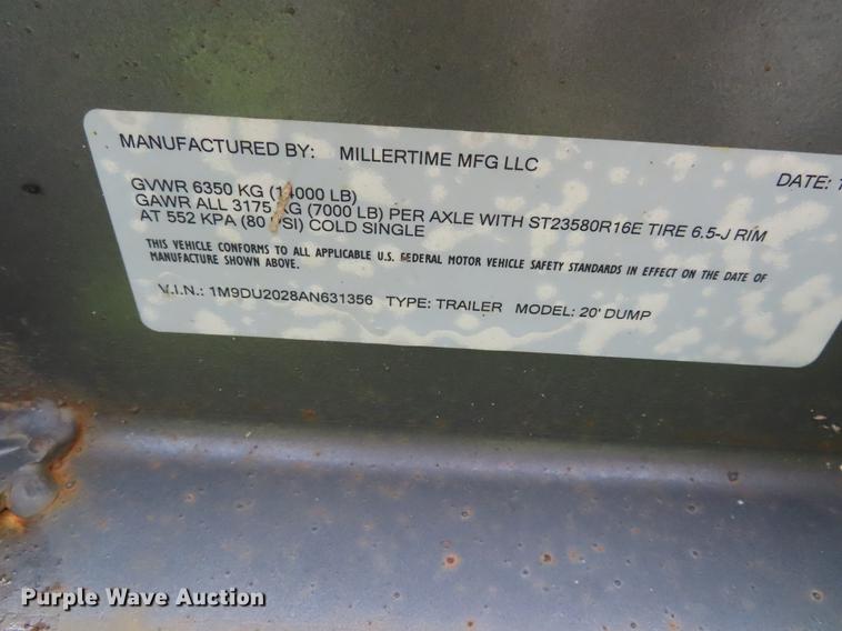 image for item DD6171 2011 Millertime side dump utility trailer