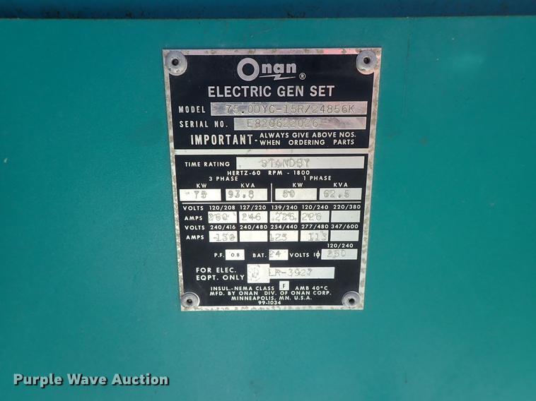image for item DE5397 Onan 75ODYC-15R/24856K generator