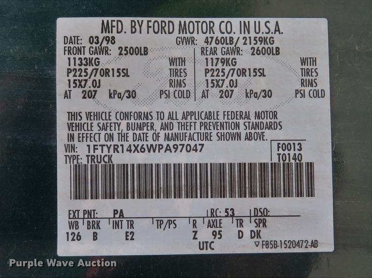 image for item DE8126 1998 Ford Ranger XLT SuperCab pickup truck