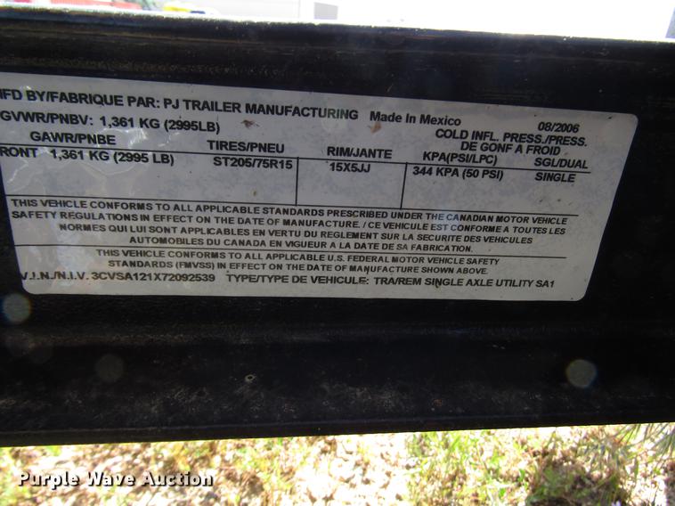 image for item DG1231 2006 PJ utility trailer