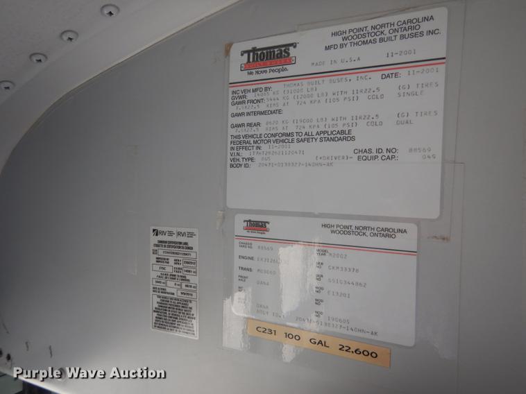 image for item DG5807 2002 Thomas Built Saf-T-Liner MVP ER school bus