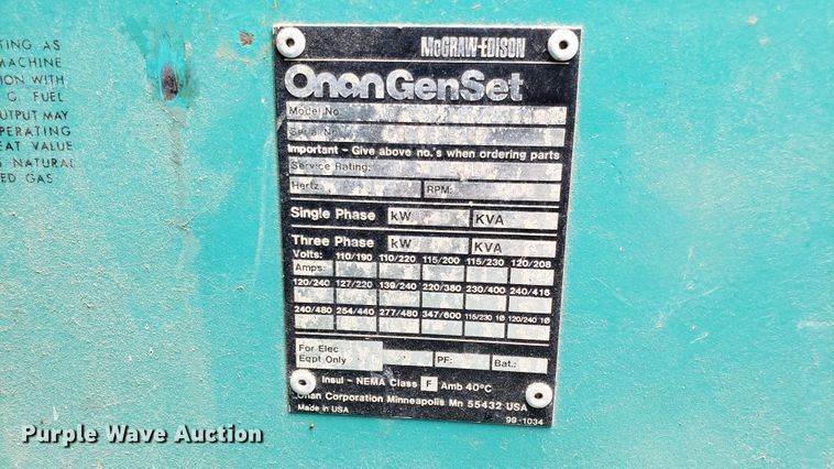 image for item EU9833 Onan 30 generator