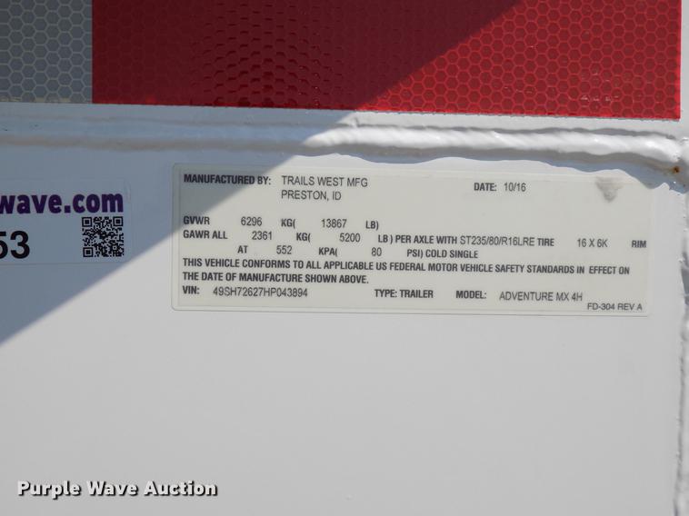 image for item FJ9253 2017 Trailer West Adventure livestock trailer