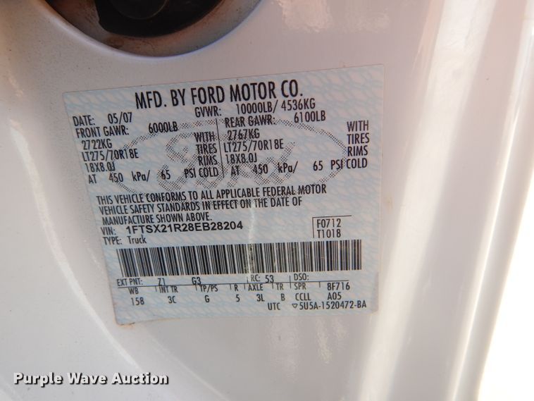 image for item FT9545 2008 Ford F250 Super Duty XLT SuperCab pickup truck