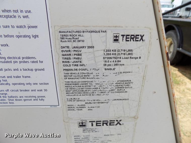 image for item DB9540 2008 Terex AII4000 light plant