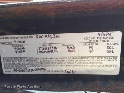 image for item DE7809 1995 R&W utility trailer