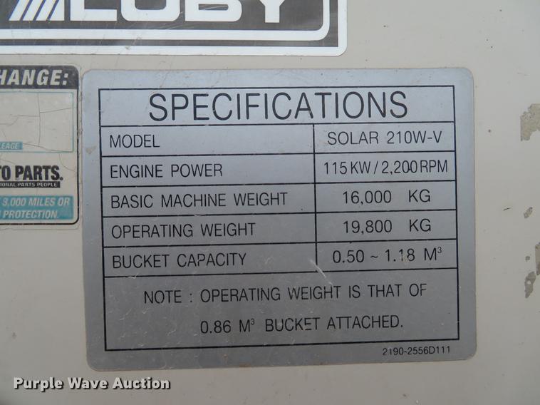 image for item DE8089 2006 Doosan Solar 210WV rubber tire excavator