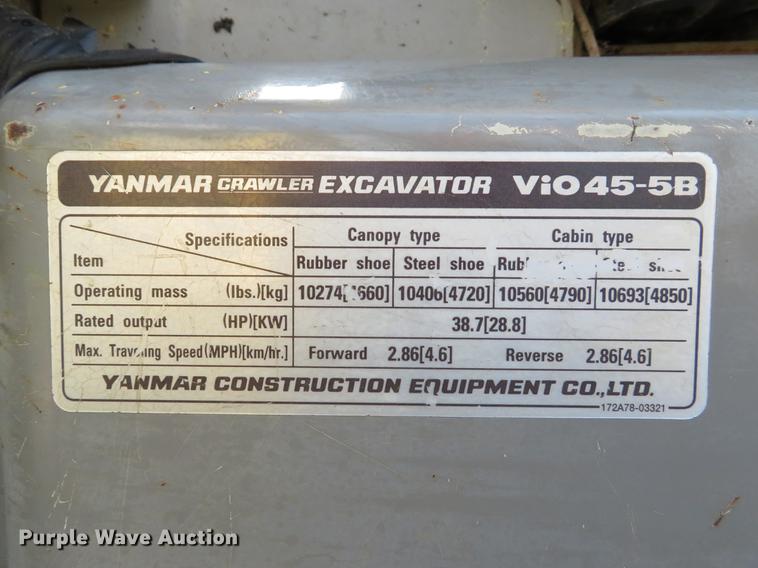 image for item DE8112 2012 Yanmar Vi045-5B mini excavator
