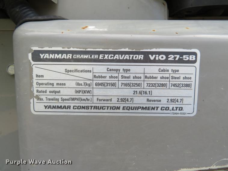 image for item DE8115 2012 Yanmar Vi027-5B mini excavator