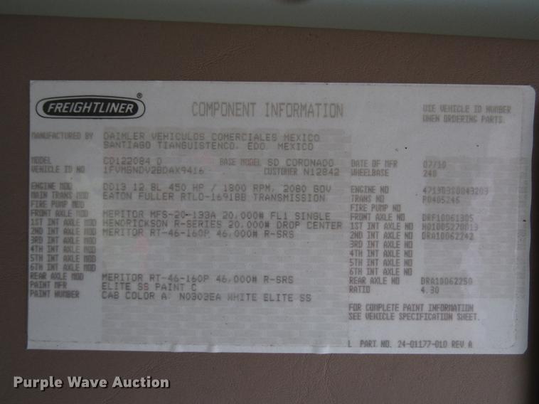 image for item DG1179 2011 Freightliner Coronado SD crane truck