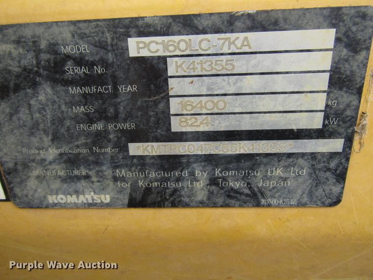 image for item DG1187 2007 Komatsu PC160LC-7KA excavator