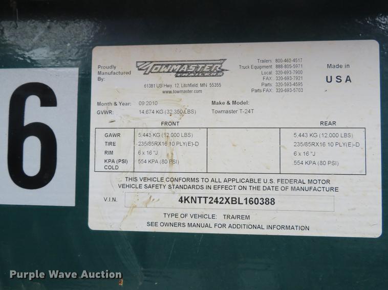 image for item EV9620 2011 Towmaster T-24T tilt deck equipment trailer
