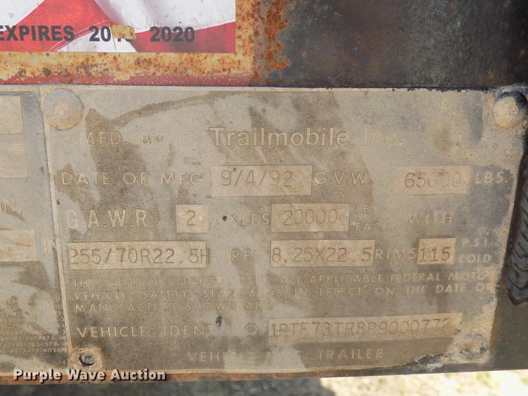 image for item DB9552 1992 Trailmobile drop deck equipment trailer