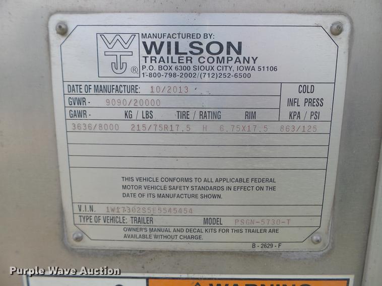 image for item DC4551 2014 Wilson PSGN-5730-T livestock trailer
