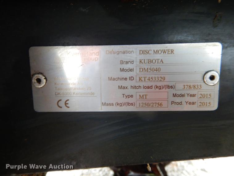 image for item DE8480 2015 Kubota DM5040 disc mower
