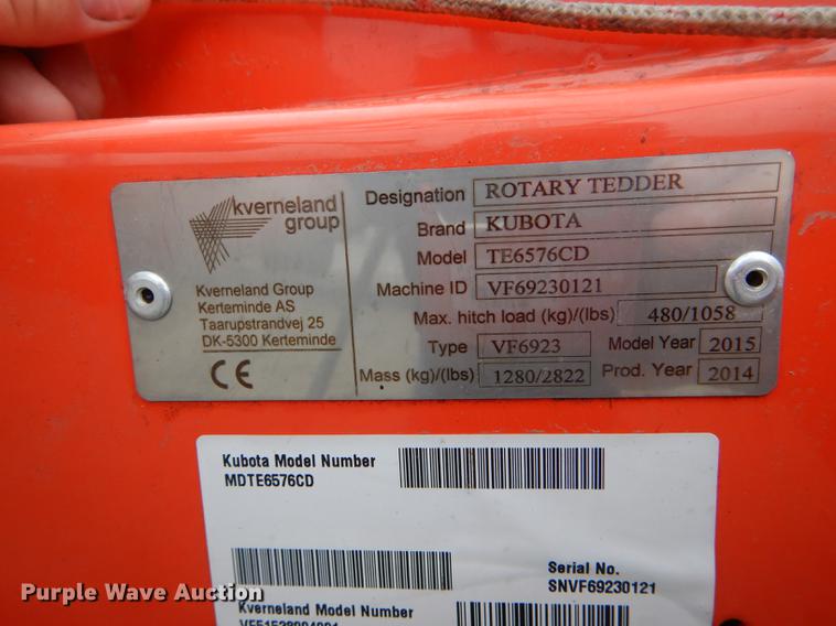 image for item DE8481 2015 Kubota TE6576CD six basket tedder