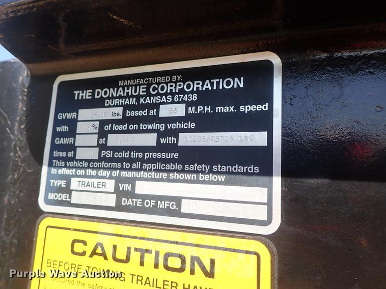 image for item DF1224 2003 Donahue EXG-160 swather trailer