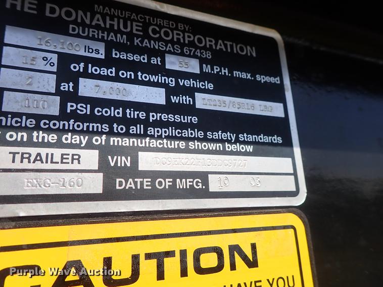 image for item DF1224 2003 Donahue EXG-160 swather trailer