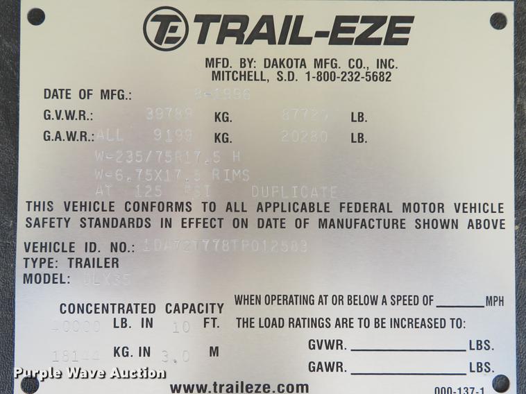 image for item DE8110 1996 Trail-Eze DLX35 tilt deck equipment trailer