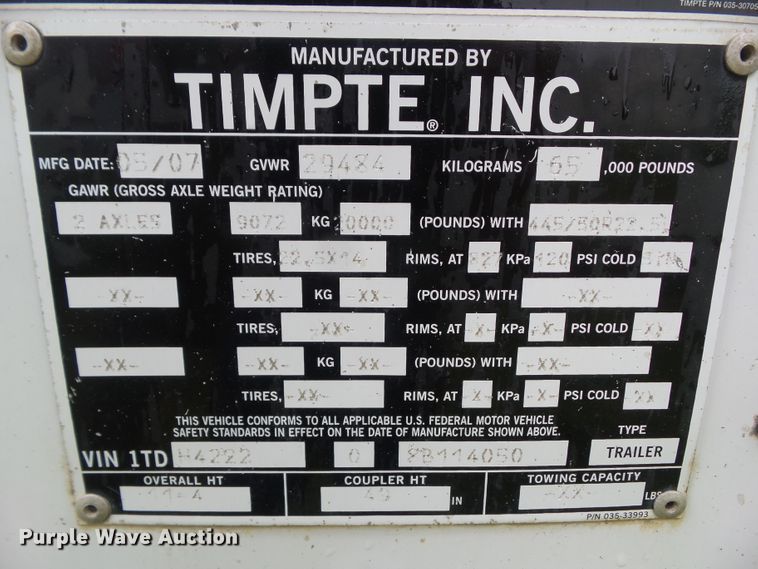 image for item DF0772 2008 Timpte double hopper bottom grain trailer