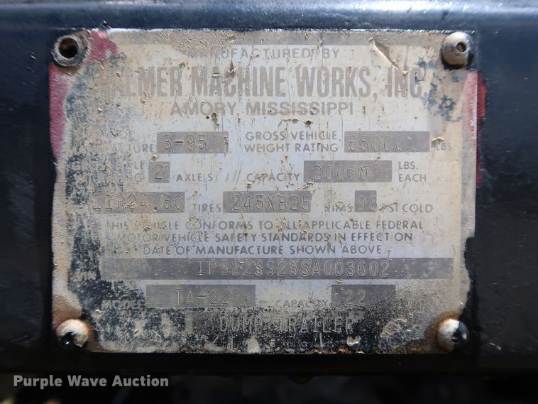 image for item DG4025 1995 Palmer TA-22 end dump trailer