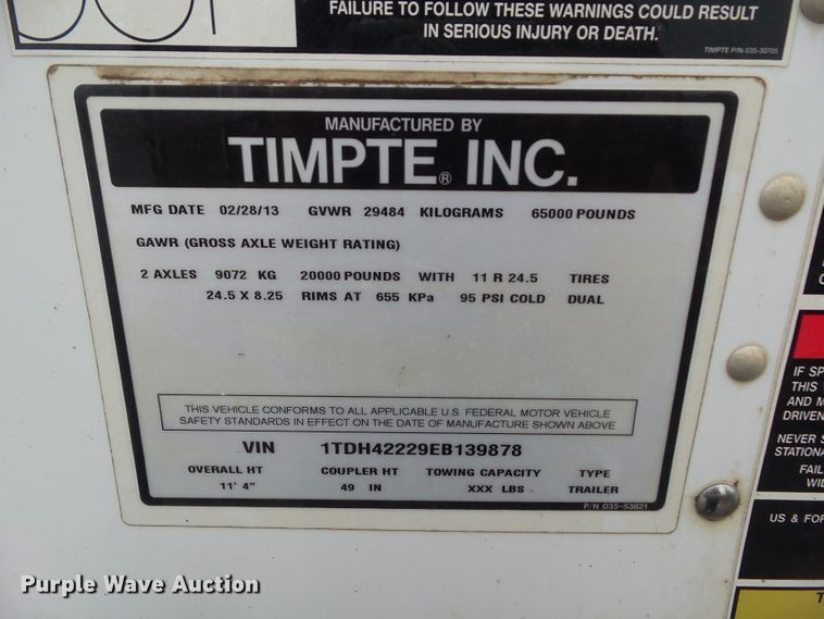 image for item EM9767 2014 Timpte double hopper bottom grain trailer