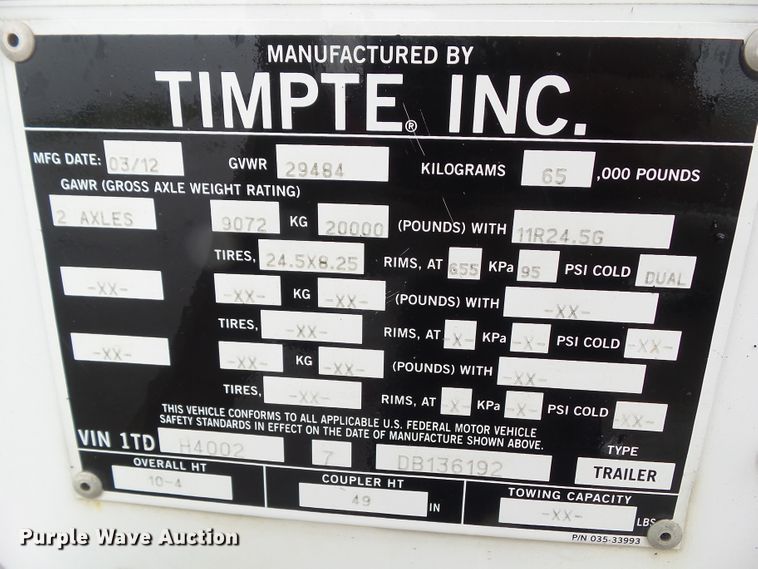 image for item EM9768 2013 Timpte double hopper bottom grain trailer