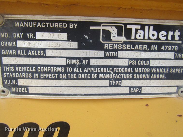 image for item EU9696 2000 Talbert GT3T-30 tilt deck equipment trailer