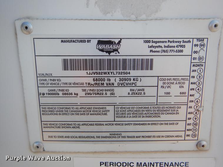 image for item FG9394 2000 Wabash Duraplate dry van trailer