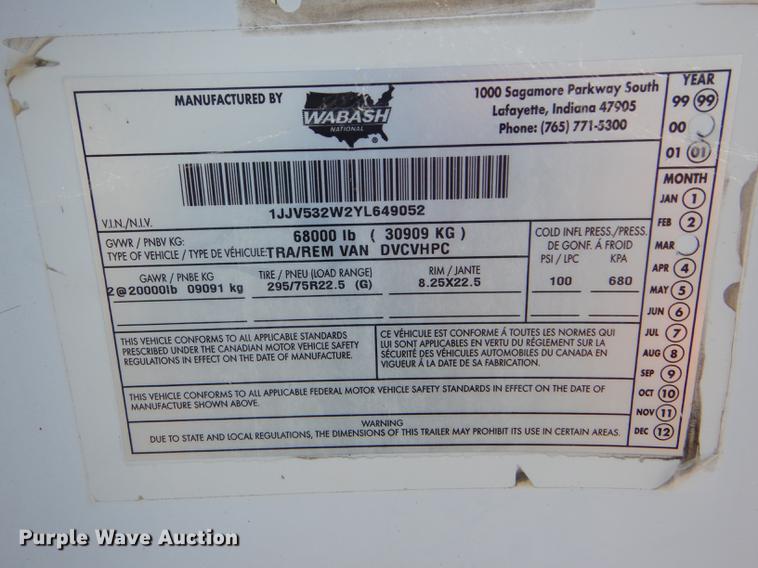 image for item FT9508 2000 Wabash Duraplate dry van trailer