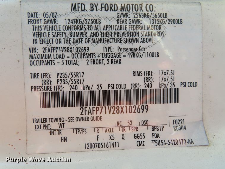 image for item DD6263 2008 Ford Crown Victoria Police Interceptor