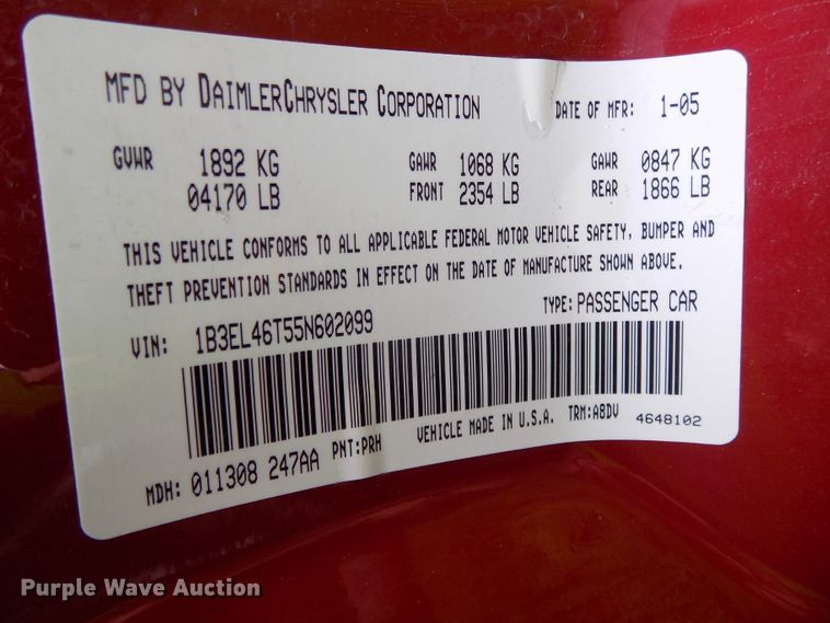 image for item DE7713 2005 Dodge Stratus SXT