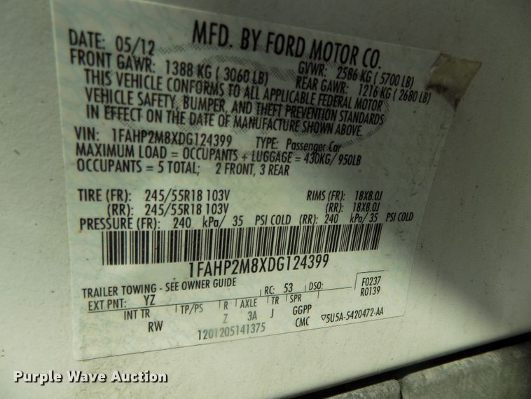 image for item DE7720 2013 Ford Taurus Police Interceptor