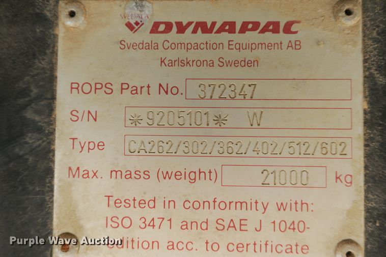 image for item EA9309 Dynapac CA262D single drum vibratory roller
