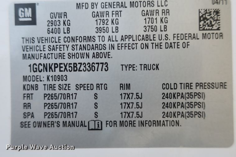 image for item EA9311 2011 Chevrolet Silverado 1500 pickup truck